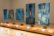 Five quilted objects from “Boro: The Hidden and the Visible in Japanese Mended Textiles” 