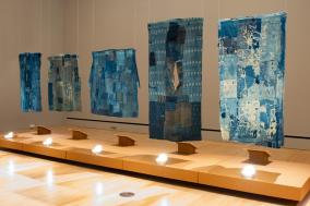 Five quilted objects from “Boro: The Hidden and the Visible in Japanese Mended Textiles” 